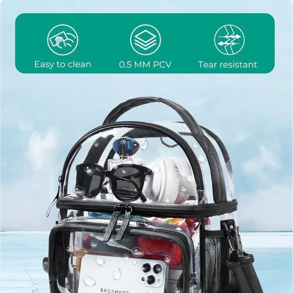 Convertible Stadium Clear Bag 12x6x12 - Waterproof Lunch Box with Multi-Pockets - Picture 7 of 8